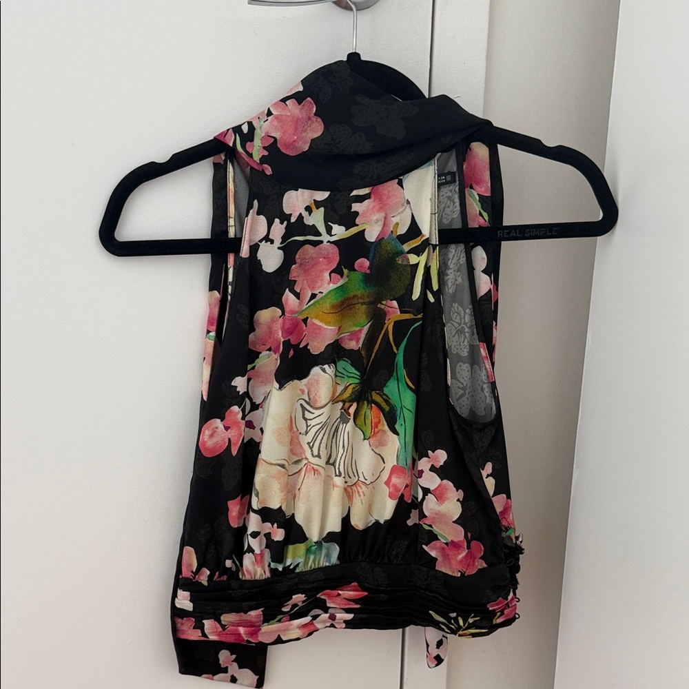 Zara Black and Pink Floral Tank Top